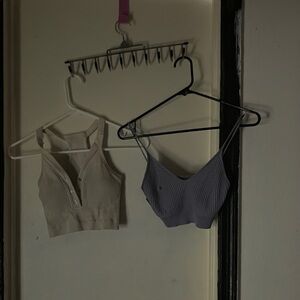 Stylish Ribbed Crop Tops in Cream and Purple